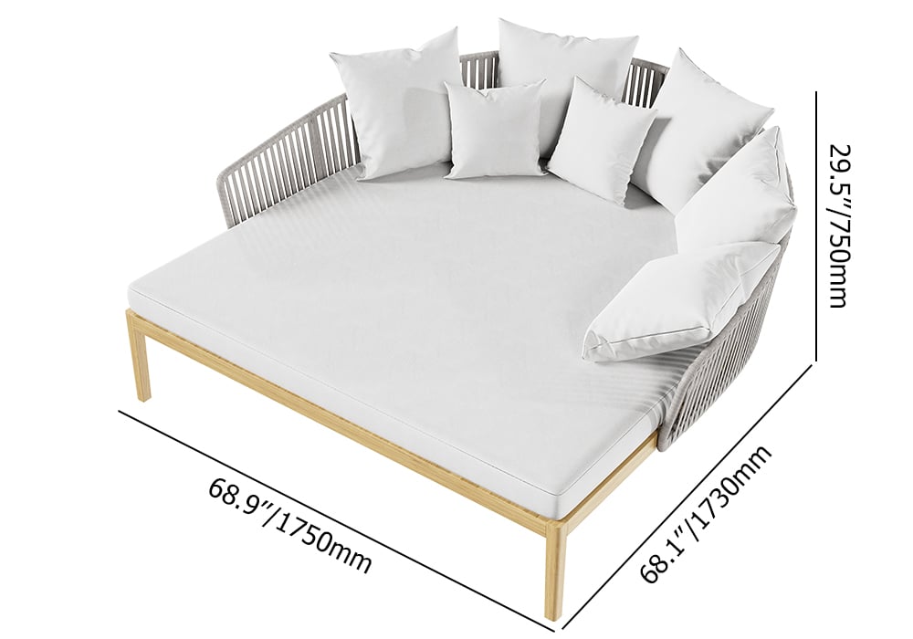 Modern Style Rattan Outdoor Daybed with Cushion Pillow in White White & Gray