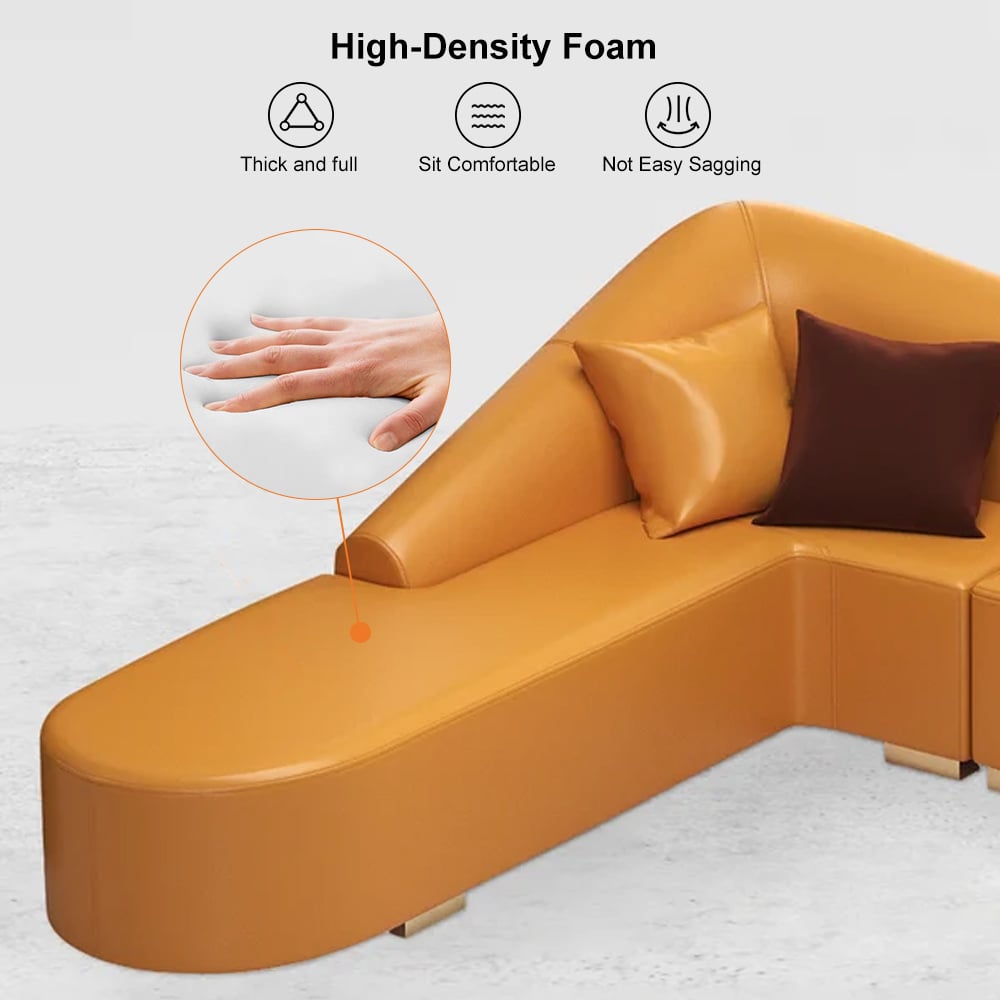 Modern L-Shaped Corner Sectional Sofa for Living Room Faux Leather Upholstery Orange