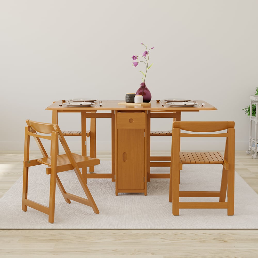 Modern Solid Wood Folding 5 Piece Dining Table Set for 4 Natural