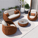 Tatta 4 Pieces Woven Rope Outdoor Swivel Sofa Set 360 Degree Rotatable with Coffee Table Brown