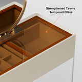 Modern Makeup Vanity with Tempered Glass Top and Stool Off-White