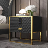 2 Drawers Bedroom Nightstand with Electronic Lock Stainless Steel Base Black