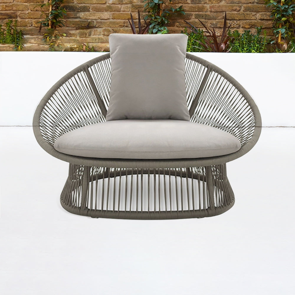 Patio Rattan Barrel Chair with White Cushion Pillow White