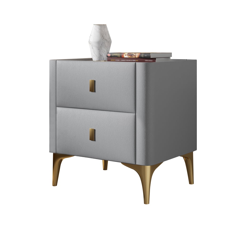 Modern Nightstand 2-Drawer Bedside Cabinet with Sintered Stone Top Gray