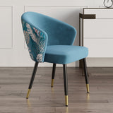 Upholstered Velvet Dining Chair Curved Back Modern Arm Chair Blue