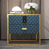 2 Drawers Bedroom Nightstand with Electronic Lock Stainless Steel Base Blue