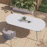 6 - Person Oval Faux Marble Top & Aluminum Outdoor Patio Dinning Table in White & Gray White & Gray