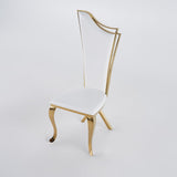 Modern Upholstered Dining Chairs Set of 2 High Back Side Chair Stainless Steel Legs White & Gold