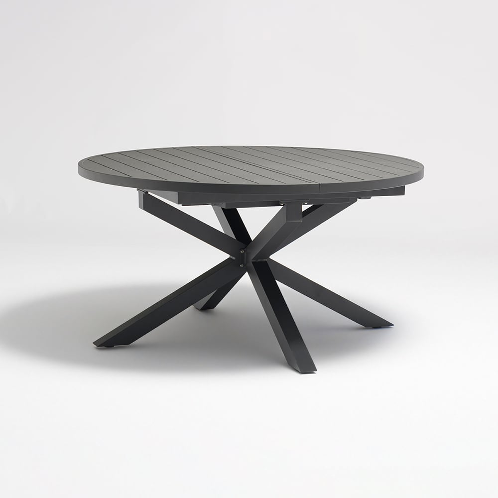 Outdoor Extendable Round Trestle Dining Table with Aluminum Frame in Black Black