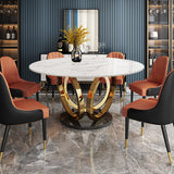 Contemporary Round Dining Table Set of 7 with Upholstered Chairs Table Only