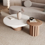 Yarnic 2-Piece Round Wood Coffee Table Set with Fluted Base in White & Walnut White & Walnut