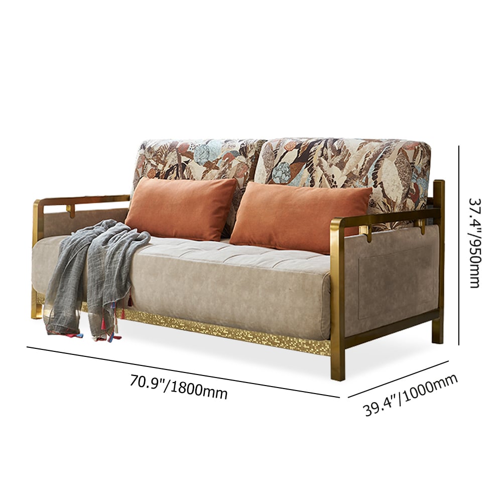 Modern Convertible Full Sleeper sofa Gold Metal Beige Upholstered Sofa Bed 70.9"W x 41.3"D x 37.4"H