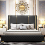 Faux Leather Upholstered Bed Sunken Metal and Wood Bed Frame Black