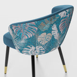 Upholstered Velvet Dining Chair Curved Back Modern Arm Chair Blue