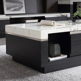 Modern Marble Coffee Table Black & White with Storage & Drawers in Wood White