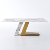 Luxotic Rectangle Modern Sintered Stone Top Dining Table for 6 Stainless Steel Gold Table Only