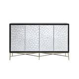 Modern Sideboard Buffet White Natural Shell Surface with Doors & Shelves White & Black