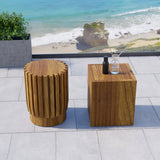 2 Pieces Rustic Round & Rectangle Teak Wood Outdoor Coffee Table Set in Natural Natural