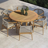 Modern Round Teak Wood 6 Person Outdoor Patio Dining Table in Natural Natural