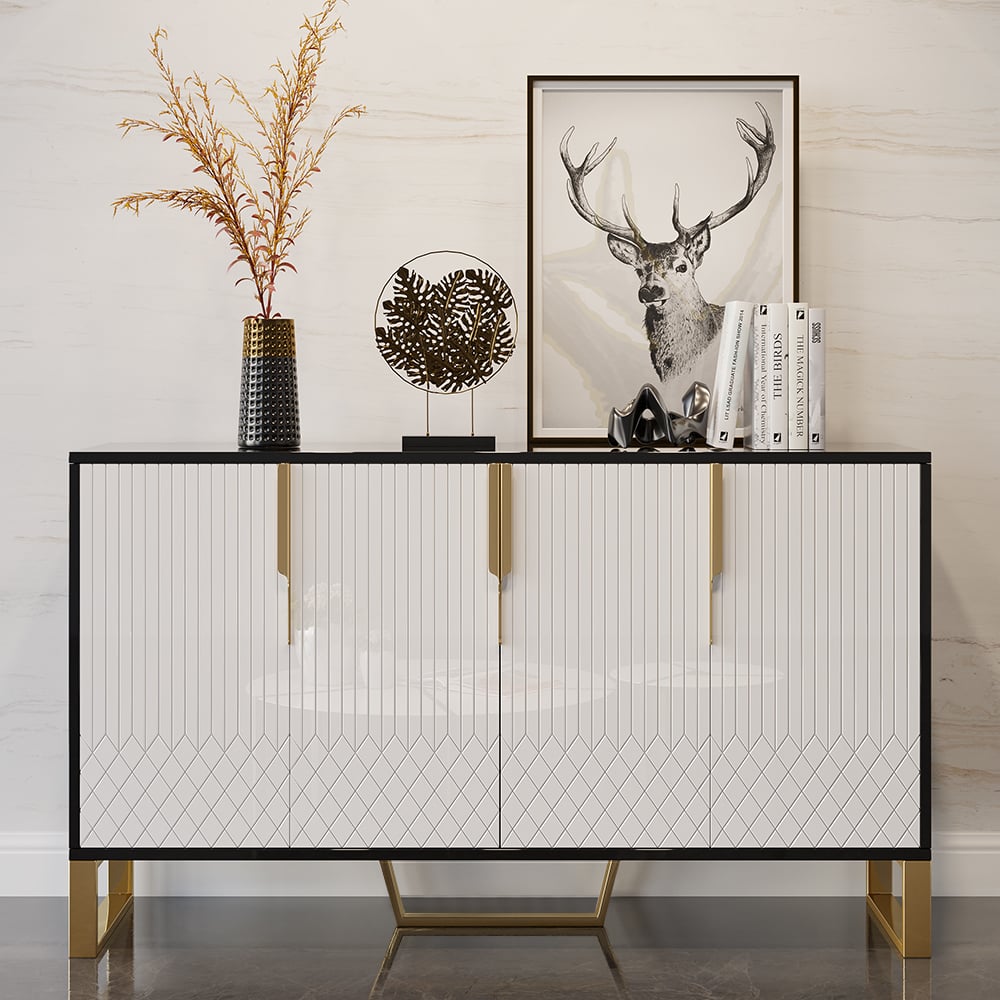 Aro Contemporary Sideboard Buffet 4-Door Sideboard Table Kitchen Buffet Table White & Black