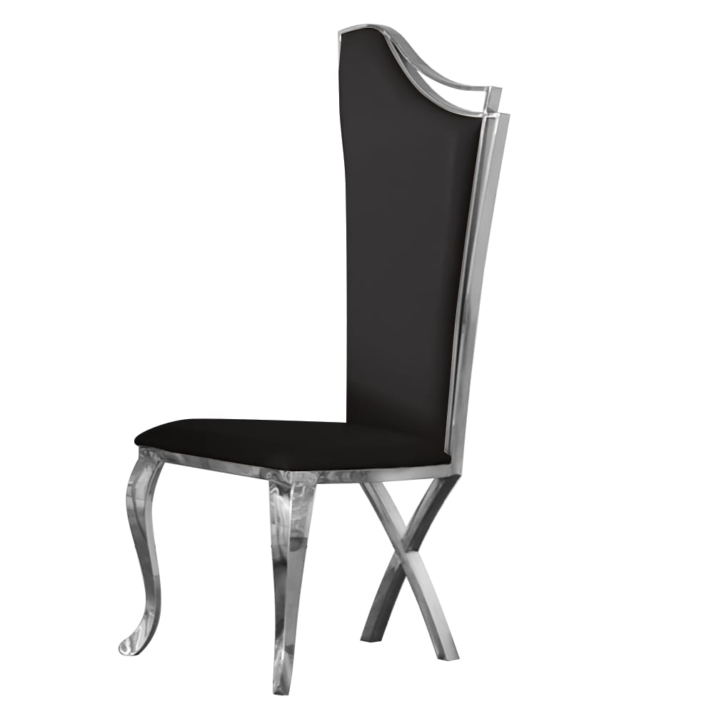 Modern Upholstered Dining Chairs Set of 2 High Back Side Chair Stainless Steel Legs Black & Silver