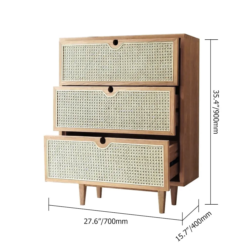 Carled Mid Century Modern Natural 3 Drawers Chest Rattan Woven 27.6"W x 15.7"D x 35.4"H