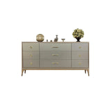 Contemporary 9-Drawer Champagne Bedroom Dresser for Storage in Gold Metal & MDF & Solid Wood & Brass