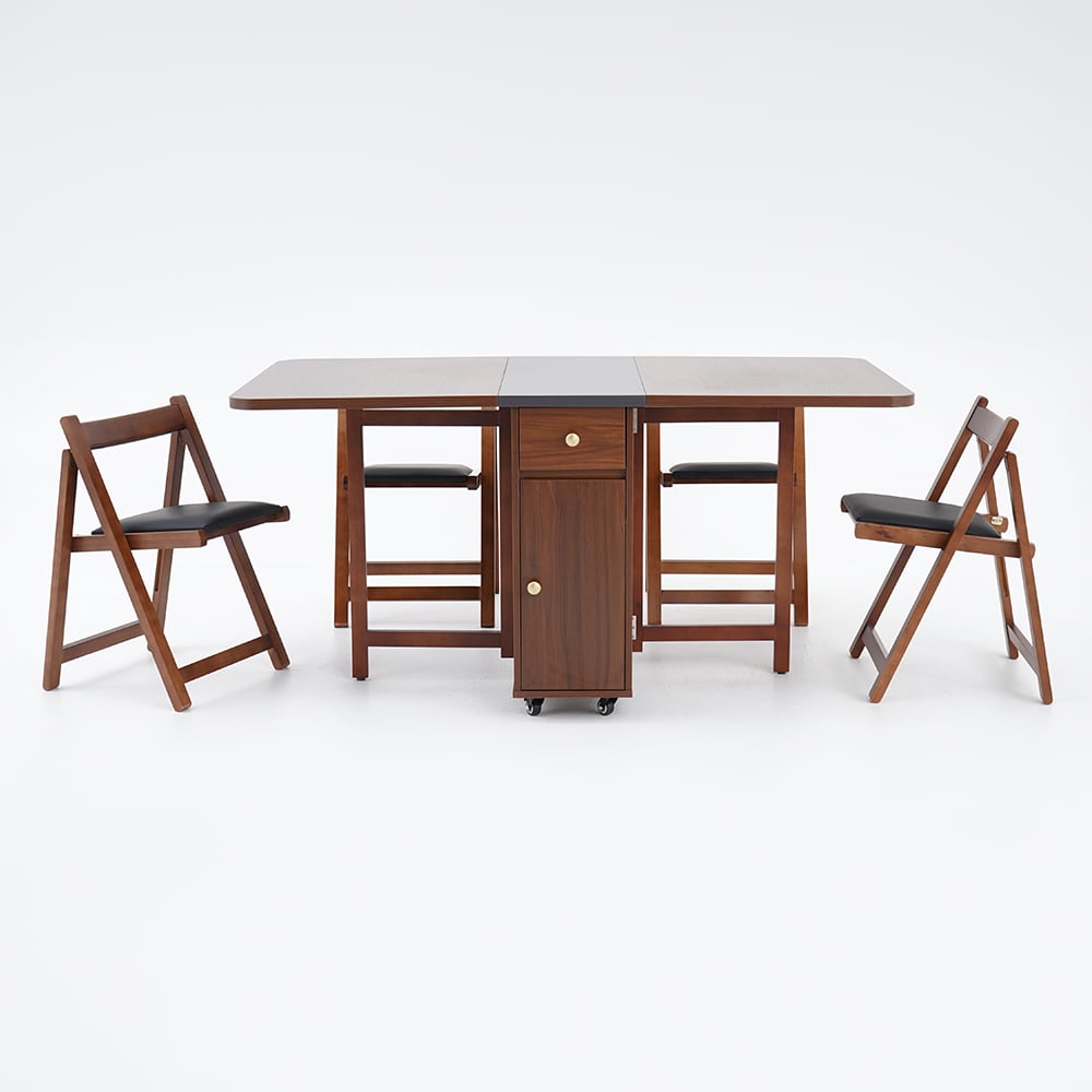 Ultic 5-Piece Modern 59" Rectangle Dining Table Set Ash Wood Foldable Walnut Walnut