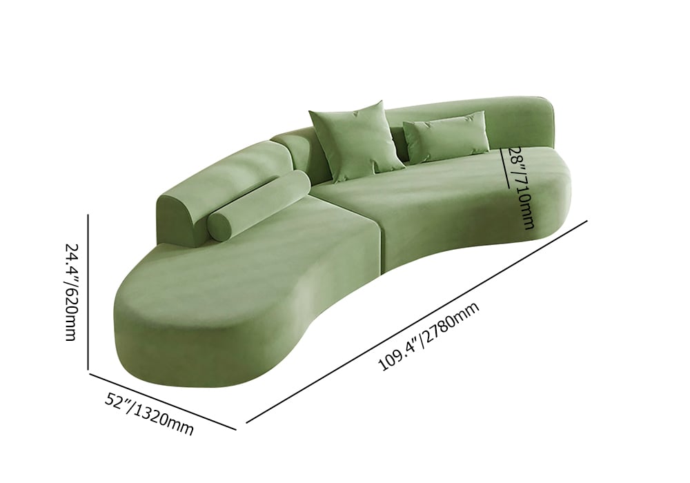 Curved Velvet Modular Sofa Sectional - Comfy Velvet Couch for Living Spaces Green