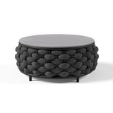 Tatta Sintered Stone-top Round Coffee Table with Textilene Rope Woven Base Black
