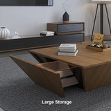 Modern Wood Coffee Table with Storage Square Drum Coffee Table with 1-Drawer Walnut