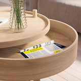 Modern Round Wood Rotating Tray Coffee Table with Storage & Metal Legs Natural