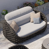 Tatta 2-Seater Woven Rope Outdoor Sofa Patio Loveseat Removable Cushion Gray & Black Gray & Black