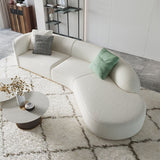 Curved White Sectional Sofa Upholstered 5-Seater Floor Sofa Faux-Fur Polyester White