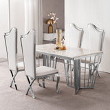 Modern Upholstered Dining Chairs Set of 2 High Back Side Chair Stainless Steel Legs White & Silver