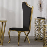 Modern Upholstered Dining Chairs Set of 2 High Back Side Chair Stainless Steel Legs Black & Gold