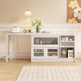 Storage Sideboard Cabinet Extendable Wood Buffet Foldable Dining Table White