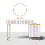 Modern White Extendable Makeup Vanity 5 Drawers Dressing Table Set with Stool and Mirror White