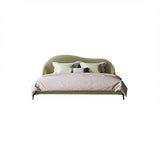 Modern Velvet Queen Bed Upholstered Platform Bed with Curved Headboard Light Green