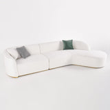Curved White Sectional Sofa Upholstered 5-Seater Floor Sofa Faux-Fur Polyester White