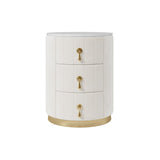 Modern Velvet Nightstand with Storage Sintered Stone Top Round Nightstand with 3 Drawers White