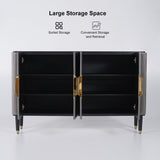 Modern Sideboard Buffet Black Kitchen Cabinet with 4 Doors in Gold Gray