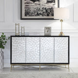 Modern Sideboard Buffet White Natural Shell Surface with Doors & Shelves White & Black