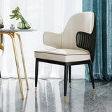 Black & Beige Mid-Century Upholstered PU Leather Dining Chair (Set of 2) Black & Gold