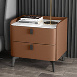 Modern Luxury 2 Drawers Bedroom Nightstand Sintered Stone Bedside Table Orange