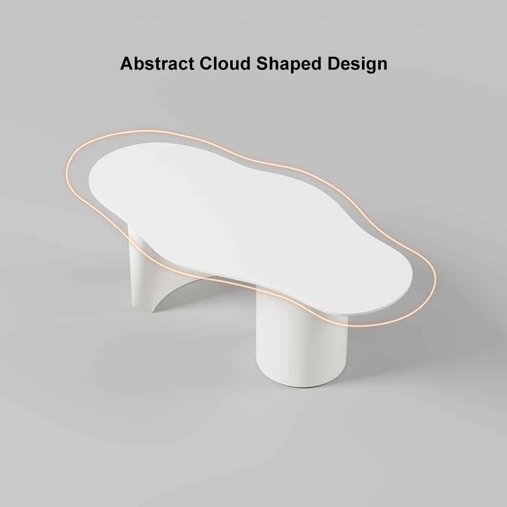 Japandi Funky Wood Coffee Table with Abstract Cloud Shaped White