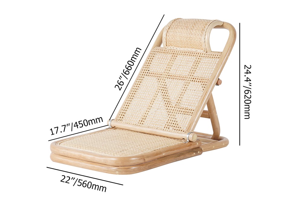 Scandinavian Rattan & Wood Outdoor Long Reclining Chaise Patio Lounge Chair in Natural Natural