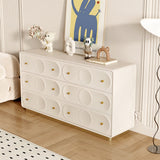 Luxurious Art Deco Cream Dresser – 6 Drawer Horizontal Storage Cabinet with Gold Accents White