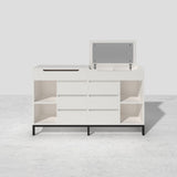 8 Drawer Modern White Double Dresser Wide Cabinet with Flip-Top Mirror & Shelves White