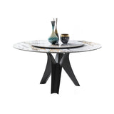 White & Black Sintered Stone Top Round Dining Table with Lazy Susan White